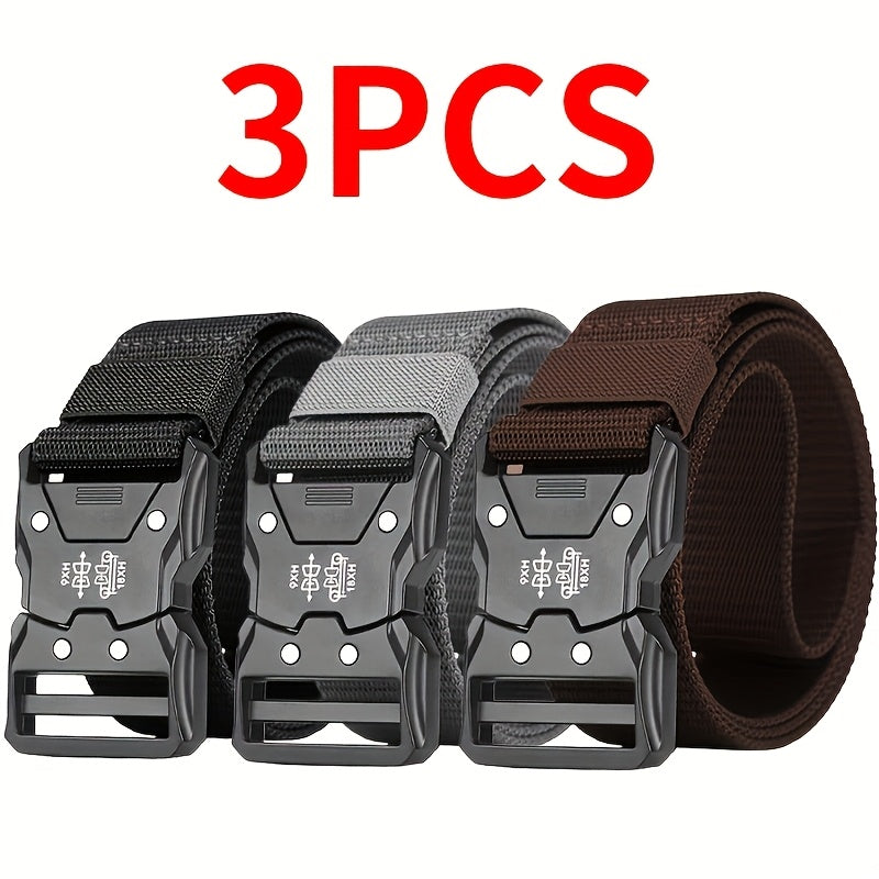 Lot de 3 ceintures en nylon pour homme, boucle à dégagement rapide, 4 couleurs, 125 cm, ceinture de sport décontractée et durable pour homme - Ceinture tactique pour le travail, la randonnée ou le quotidien, cadeau pour lui