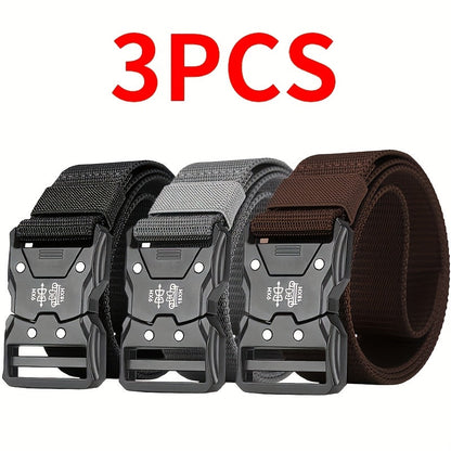 Lot de 3 ceintures en nylon pour homme, boucle à dégagement rapide, 4 couleurs, 125 cm, ceinture de sport décontractée et durable pour homme - Ceinture tactique pour le travail, la randonnée ou le quotidien, cadeau pour lui