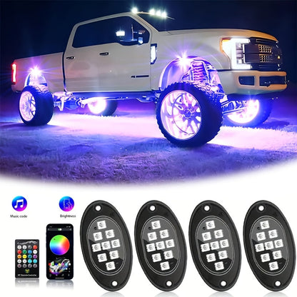 Kit de lumières LED RGB pour camions et pick-ups – Activation sonore, contrôle par application et télécommande, éclairage néon multicolore pour châssis, 9 grosses ampoules LED, 4/6/8/10 modules d'éclairage de bas de caisse