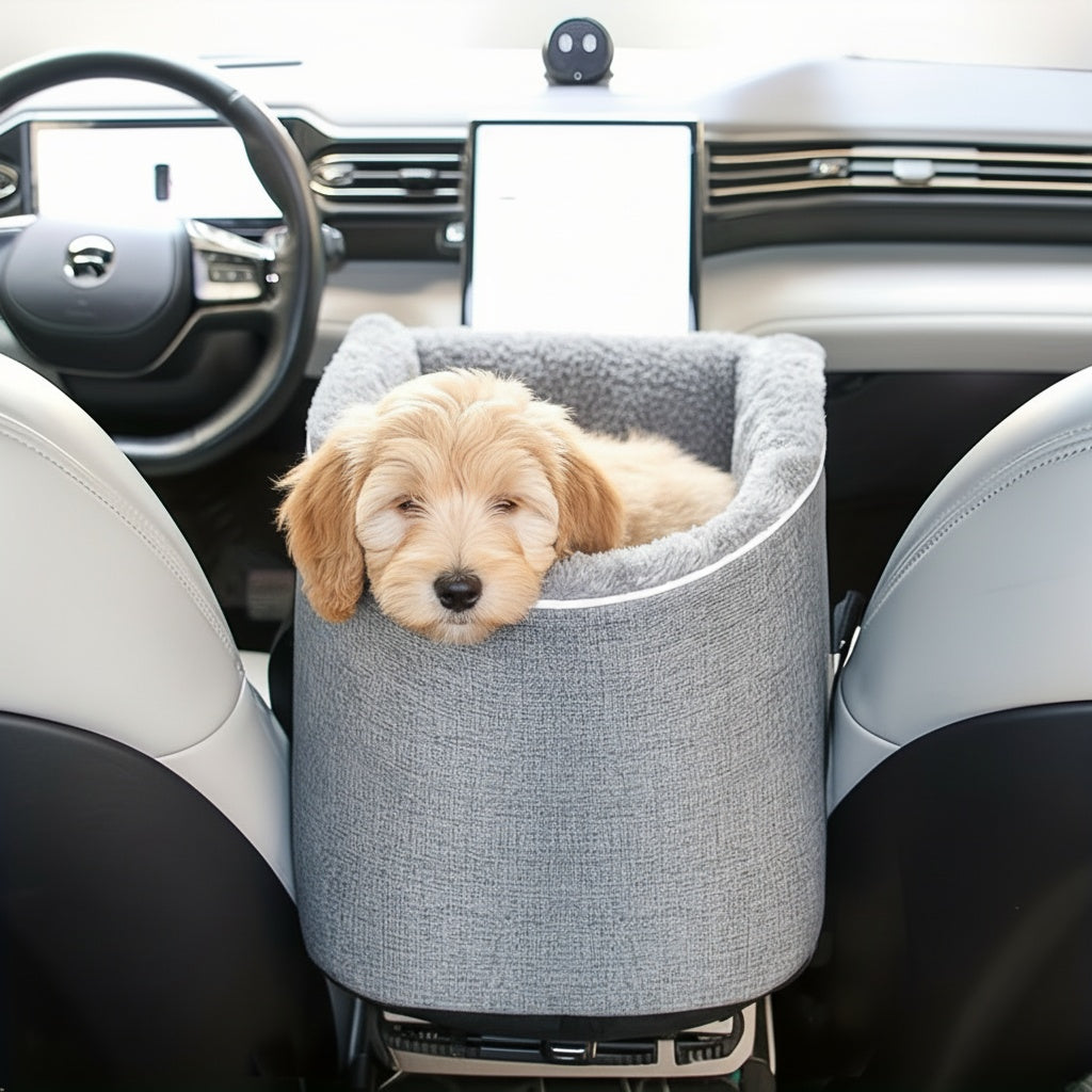 Siège rehausseur de voiture pour petits et moyens animaux – Sac de transport portable avec boucle de sécurité, vue surélevée, construction en polyester pour chiens et chats en voiture