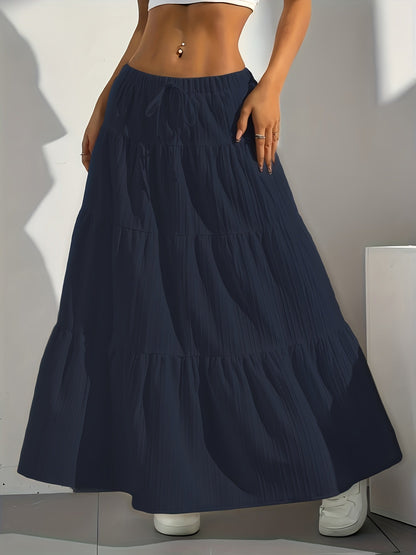 Jupe midi évasée à nouer au dos, couleur unie pour femme – Jupe trapèze ample et élégante, mode occidentale, style chic décontracté pour printemps, été et automne