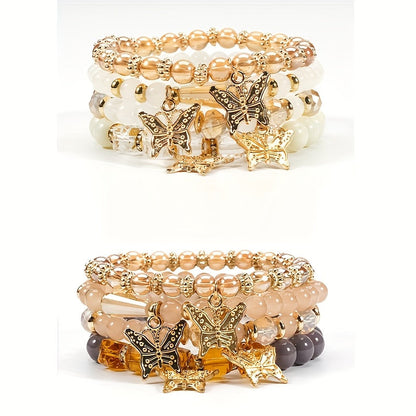 Ensemble de bracelets bohèmes à perles papillon pour femmes – Bracelets élastiques étincelants superposables à breloques, lot de 4, 8 et 16 pièces, cadeau idéal pour femmes élégantes