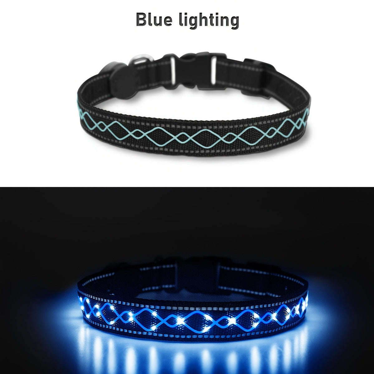 Collier pour chien à broderie LED rechargeable par USB pour la sécurité nocturne – Collier lumineux décoratif avec ajustement réglable pour chiens de petite, moyenne et grande taille, 4 couleurs, tailles S, M, L