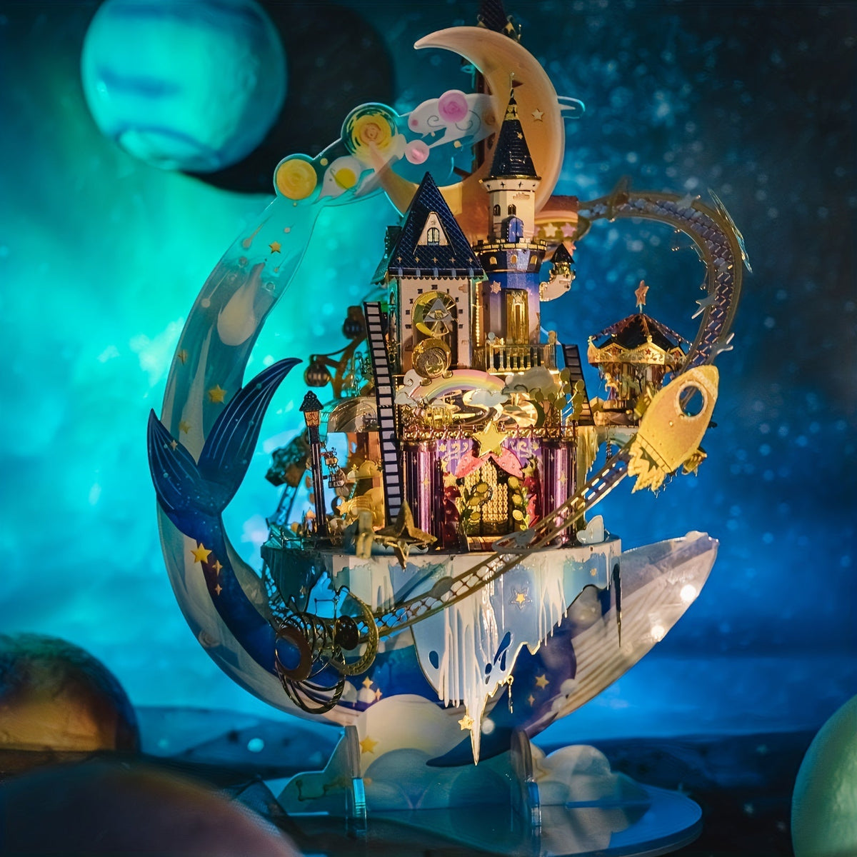 Kit de modèle de parc d'attractions étoilé en métal 3D - Casse-tête éducatif pour adultes, décoration de bureau artisanale, cadeau d'anniversaire ou de Noël unique pour femmes, petite amie, adolescent - Star Playground