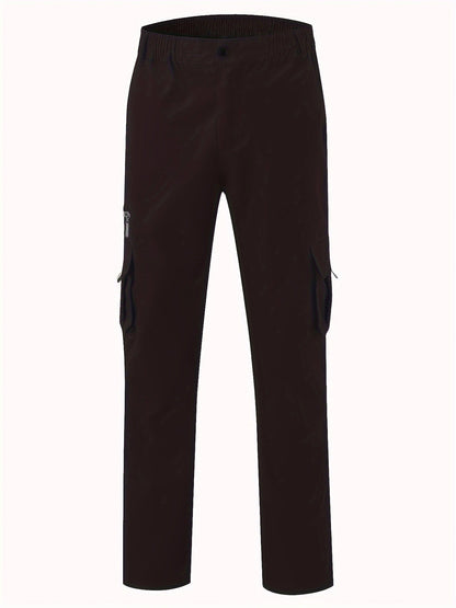 Lot de 3 pantalons cargo pour homme, coupe droite multipoches – Pantalon de randonnée en polyester tissé uni pour le printemps et l'automne, tailles S à XXXL, 9 combinaisons de couleurs