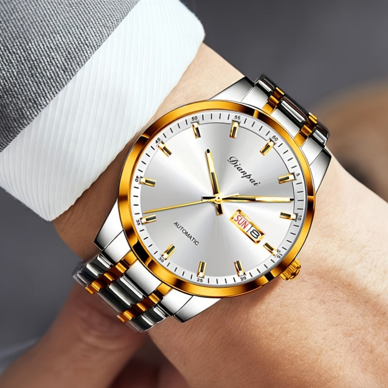 Montre mécanique automatique pour homme – Bracelet fin en acier inoxydable, aiguilles lumineuses, affichage du calendrier, sans pile – Montre de luxe habillée pour le travail, cadeau idéal