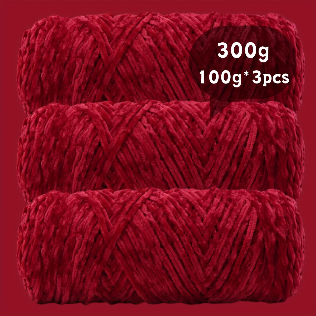Fil chenille velours, lot de 3 pelotes de 300 g (3 x 100 g), laine douce et épaisse pour tricot et crochet, 47 couleurs, idéal pour débutants, artisanat de luxe pour pulls, écharpes, bonnets, poupées, sacs, amigurumi et projets DIY