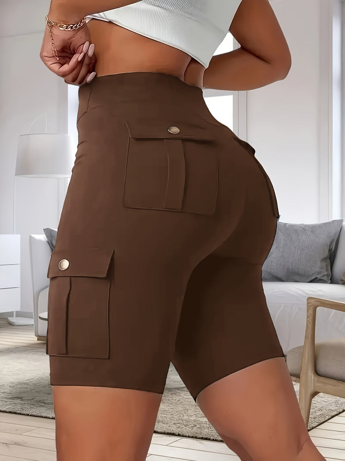 Shorts de yoga taille haute pour femme avec poches – Shorts de sport extensibles et doux, couleur unie, pour le yoga, la gym et la course, coupe flatteuse, vêtements de sport pour le printemps, l'été et l'automne
