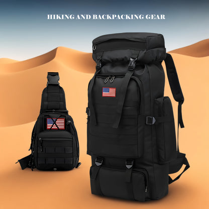 Ensemble tactique 2 pièces : Sac à dos et sac de poitrine - Sac d'assaut 80 L pour 3 jours pour homme, sac à dos militaire en polyester avec système MOLLE pour la randonnée, le camping, la chasse, les voyages et les sports de plein air