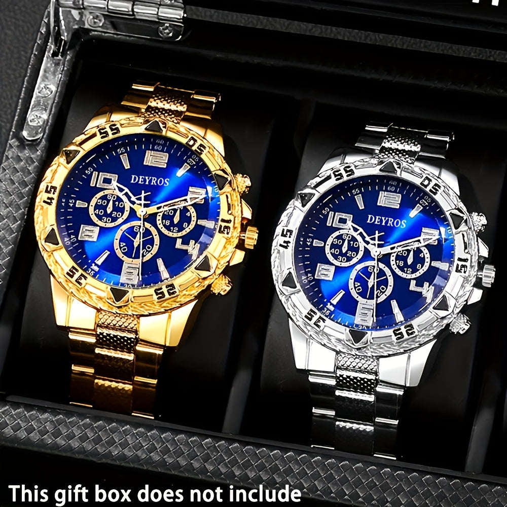 Coffret de 2 montres à quartz pour homme – Boîtier en acier inoxydable et bracelet en silicone, cadran rond classique, style décontracté et professionnel, coffret cadeau de montres sportives pour hommes, ensembles A B C D disponibles