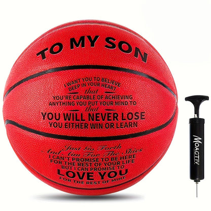Ballon de basket gravé pour petit-fils et fils – Ballon de basket taille 7 personnalisé et inspirant avec pompe, cadeau de motivation pour anniversaire, Noël, fête, bleu rouge or noir