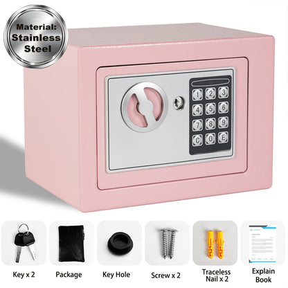 Coffre-fort ignifuge pour la maison avec clavier numérique, clés et verrouillage par code – Inclut sac ignifuge pour espèces, éclairage à détecteur et étagère réglable pour argent et objets de valeur au bureau ou à la maison