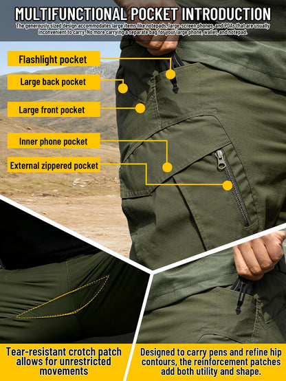 Pantalon cargo tactique IX9 pour homme coupe ajustée – Respirant, séchage rapide, résistant aux déchirures, multi-poches, coupe 3D, pantalon de travail extérieur pour randonnée, camping, escalade, pêche S-XXXL