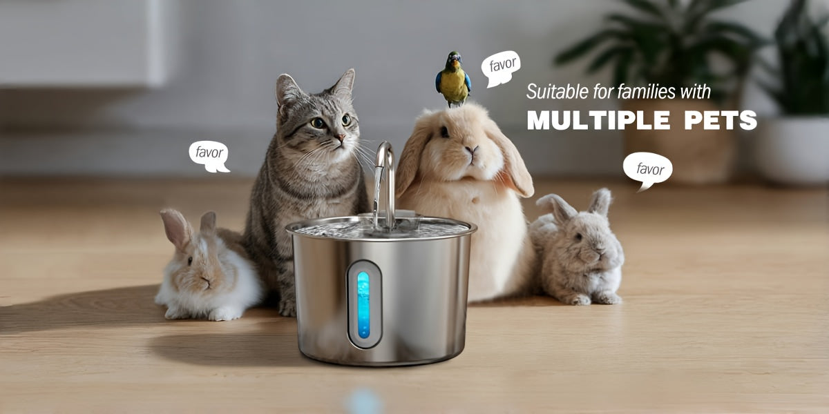 Fontaine à eau pour chat en acier inoxydable 2,2 L - Pompe USB ultra-silencieuse, débit type robinet, filtre à 3 étapes et fenêtre de niveau d'eau visible, fontaine automatique pour chats et petits chiens en intérieur