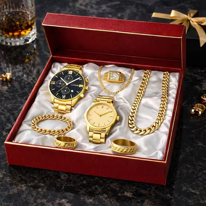 Coffret cadeau montre mécanique de luxe et bijoux pour homme, 4 pièces – Bracelet, collier et bague vintage en alliage galvanisé, ensemble d'accessoires élégants style business décontracté pour Noël, la Saint-Valentin et les fêtes
