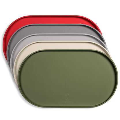Tapis de gamelle imperméable en silicone pour chien avec bords surélevés - Tapis d'alimentation antidérapant pour nourriture et eau, 48 x 28 cm, protection de sol facile à nettoyer pour chiens et chats, vert kaki