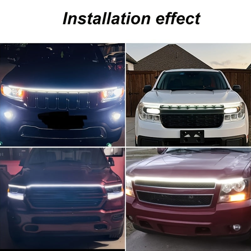 Bande lumineuse LED de 70 pouces pour compartiment moteur, blanc haute luminosité 2000-3000 lumens, mode accueil automatique, effet clignotant, câblage fixe 12V pour voitures et SUV - Éclairage d'ambiance sous capot