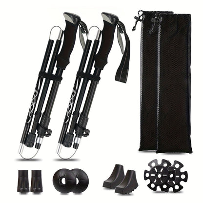 Lot de 2 bâtons de marche pliables, ultra-légers en alliage d'aluminium 7075, bâtons de randonnée télescopiques avec poignées ergonomiques antidérapantes, dragonnes et hauteur réglable pour hommes et femmes, idéal pour le trekking et la randonnée.