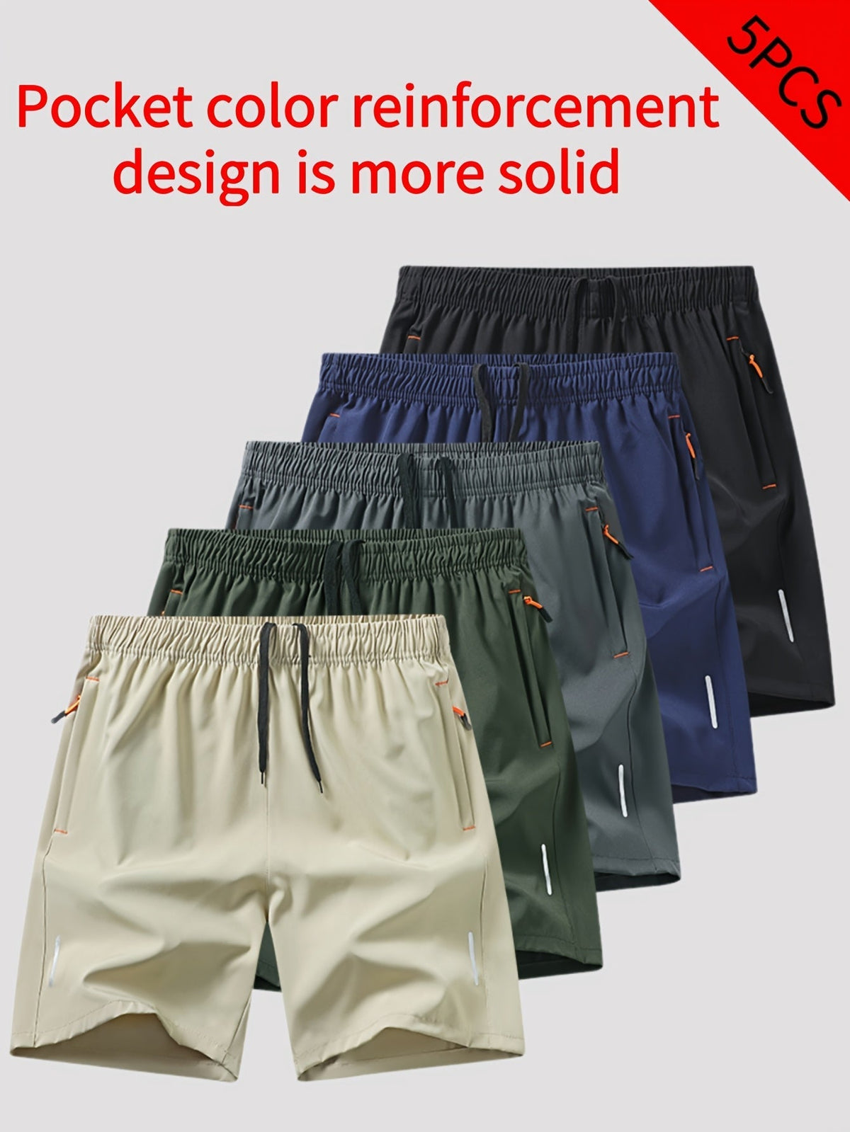 Lot de 5 shorts de sport pour homme, couleurs assorties – Shorts de sport respirants, extensibles et à séchage rapide pour la salle de sport, la course, l'entraînement et le quotidien, tailles S à XXL jusqu'à 100 kg