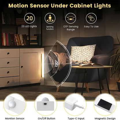 Lampes d'armoire à détecteur de mouvement LED rechargeables par USB, 6, 9, 12 pièces, veilleuse sans fil, 3 modes réglables pour chambre, escalier, cuisine, placard, sous armoire, lecture au chevet, couloir, éclairage domestique