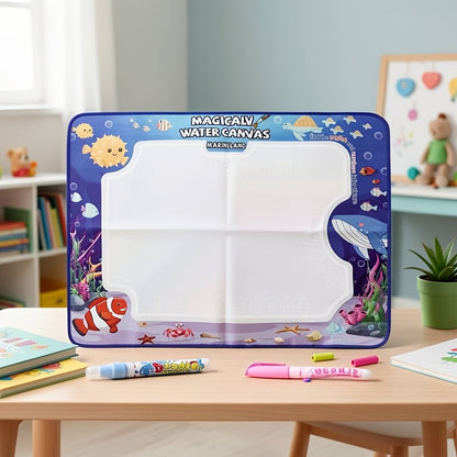 Water Drawing Doodle Mat for Kids 30x24 Inch Reusable Mess-Free Aqua Painting Canvas with Water Pens Dinosaur Ocean African Animal Theme Educational Art Toy Gift for Girls Boys Ages 3 and Up