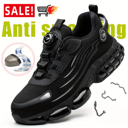 Chaussures de travail respirantes pour hommes – Chaussures de sécurité durables avec bandes réfléchissantes, semelle légère et amortissante pour l'industrie, la construction et un usage quotidien, disponibles en noir et gris, tailles US 6 à 11