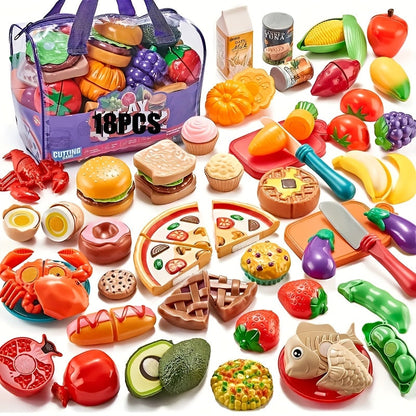 18pcs Cutting Fruit & Vegetable Kitchen Toy Set – Simulation Play Food Cutting Set for Kids, Pretend Play Cooking Toy for Skills Development, Birthday Gift for Boys & Girls Ages 3+ (Random Color)