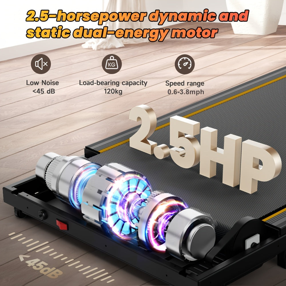 Tapis de marche sous bureau, moteur silencieux 2,5 HP, inclinaison 15 %, 4-en-1, capacité de 120 kg avec télécommande et écran LED - Tapis de course portable pour bureau à domicile, marche, jogging et perte de poids