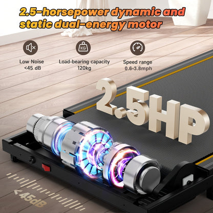 Tapis de marche sous bureau, moteur silencieux 2,5 HP, inclinaison 15 %, 4-en-1, capacité de 120 kg avec télécommande et écran LED - Tapis de course portable pour bureau à domicile, marche, jogging et perte de poids
