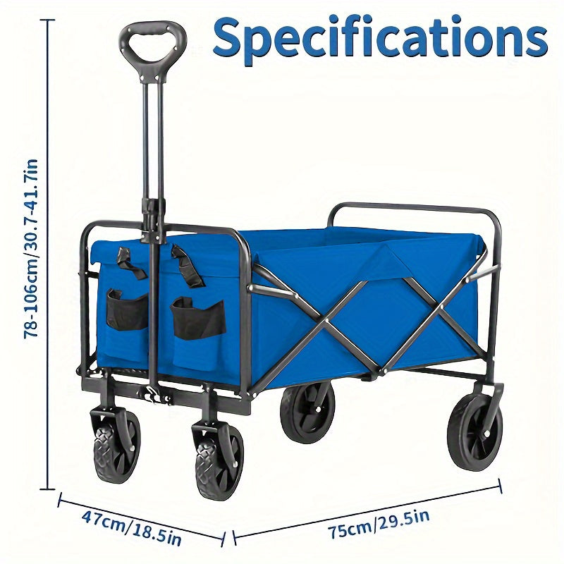 Chariot pliable robuste, capacité de 150 à 205 kg, cadre en fer tout-terrain et tissu Oxford 800D, chariot utilitaire pliable sans assemblage requis pour le camping, la plage, le jardin, le sport et l'extérieur