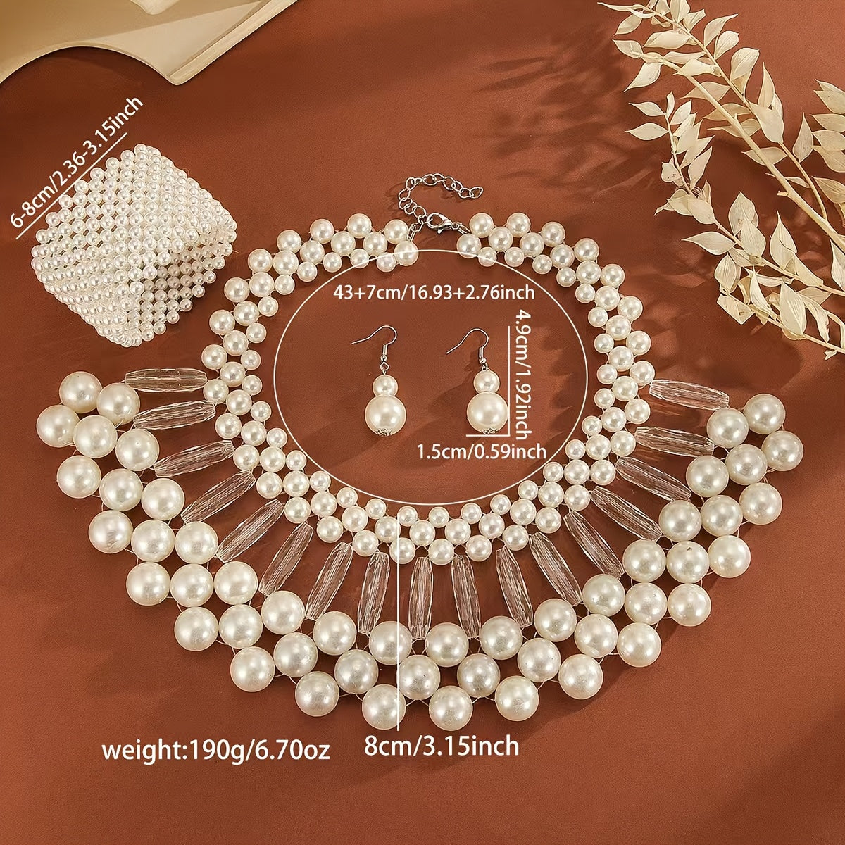 Parure collier et boucles d'oreilles bohème à pampilles en fausses perles, bijoux de mariée faits main multi-rangs, accessoires de mariage élégants perlés, cadeau pour elle