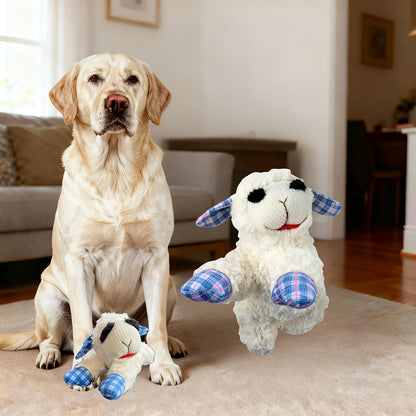 Jouet en peluche grinçant pour chien avec 5 couineurs intégrés – Peluche apaisante pour petits et moyens chiens, motif à carreaux bleu et rouge, jouet à mâcher anti-anxiété sans pile ni électricité pour races calmes