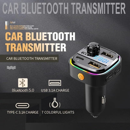 Transmetteur FM Bluetooth pour voiture – BT 5.0, charge rapide 48W QC3.0 & PD, double microphone, basses 360°, 2 ports USB + 1 port USB-C, prend en charge clé USB & AUX, adaptateur autoradio – Noir