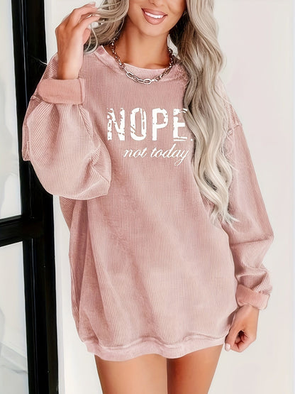 Haut à manches longues imprimé NOPE pour femmes, t-shirt à motif avec col rond, pull décontracté S M L XL XXL, kaki rose à imprimé lettres