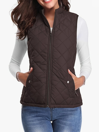 Women's Lightweight Quilted Vest – Stand-Up Collar Zip-Up Sleeveless Jacket 120g Polyester Lined Fall Winter Casual Outdoor Layering Gilet