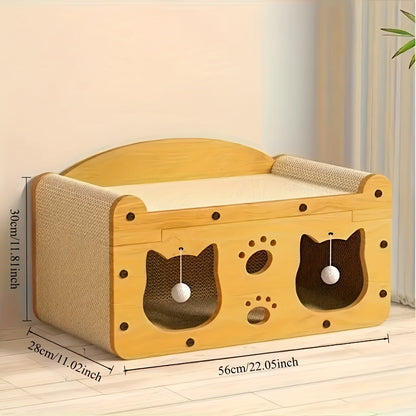 Maison à griffer en carton pour chat – Abri et couchage durables avec jouet plumeau, griffoir d'intérieur ventilé, disponible en tailles 17,7" et 22"