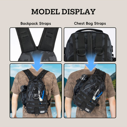 Sac à dos de pêche avec porte-canne – Sac bandoulière imperméable pour randonnée, pêche à la mouche, rangement de boîte à pêche, cadeau pour papa pêcheur
