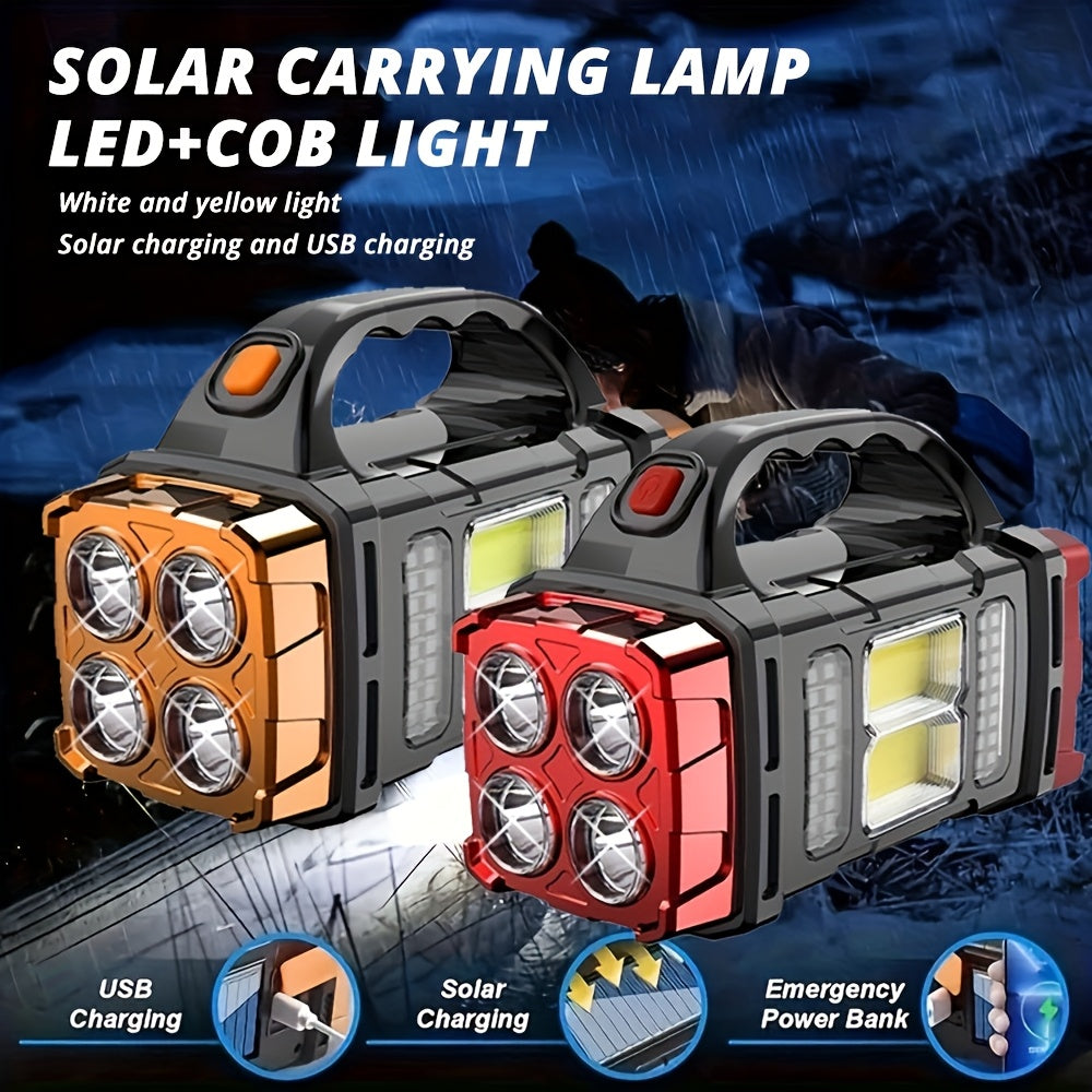 Lot de 2 lampes torche solaires à LED – Projecteur portatif rechargeable haute luminosité avec chargement USB et Type-C, lampe de recherche étanche pour le camping, la randonnée, la chasse, les urgences et l'usage quotidien