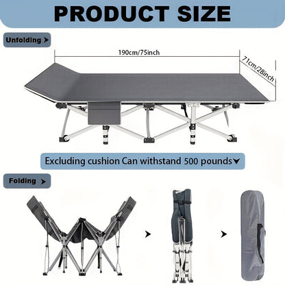 Lit de camp robuste de 190 cm – Lit pliant extra large avec matelas rabattable en option et sac de transport, capacité de 204/227/272 kg, lit d'appoint pliable et portable pour le camping en plein air pour adultes