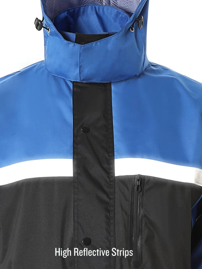 Ensemble de pluie réfléchissant haute visibilité pour hommes – Veste et pantalon imperméables pour le travail, la pêche, l'agriculture, la moto, les sports de plein air – Vêtements de pluie de sécurité haute visibilité pour hommes, tailles S-XXL
