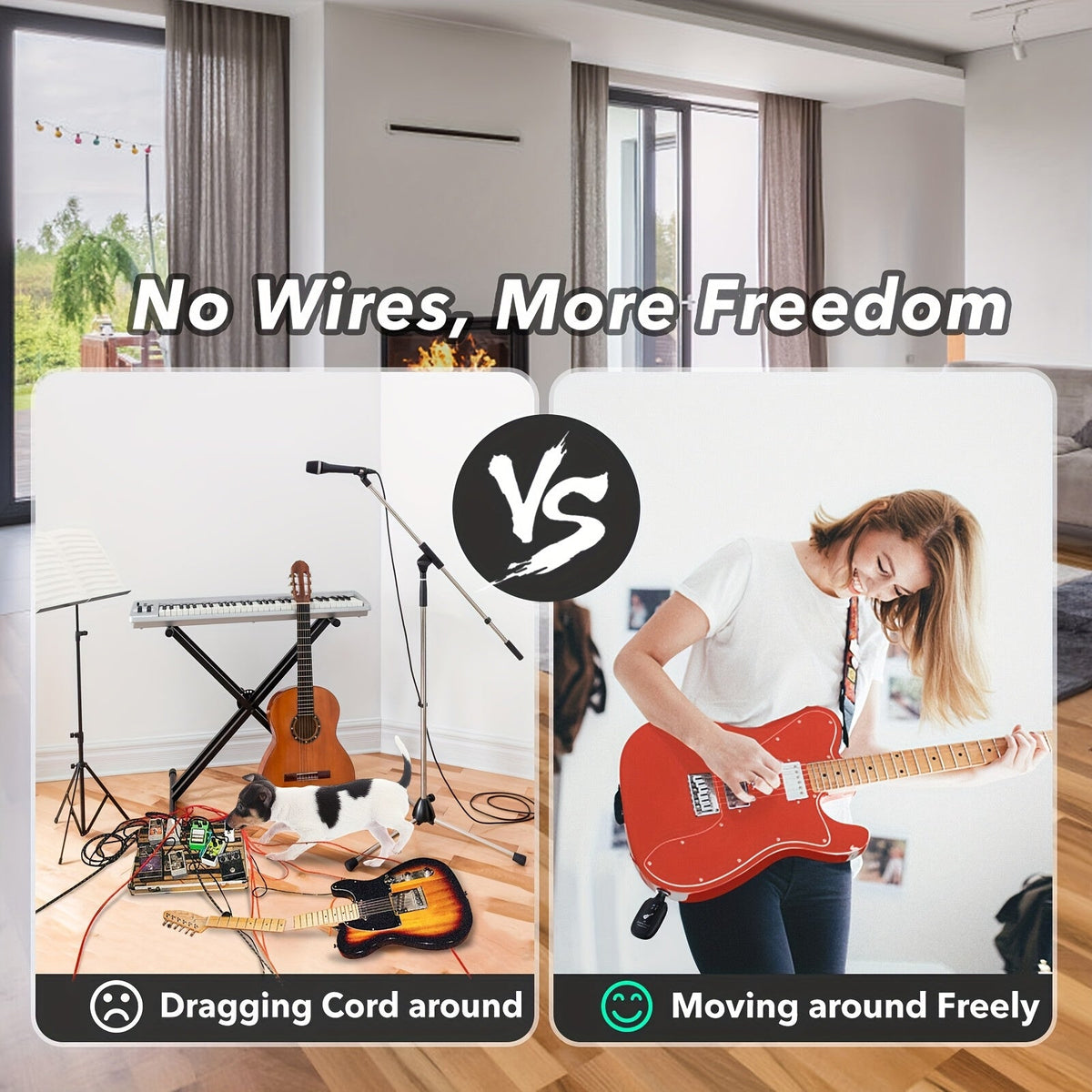 Système sans fil pour guitare A8 avec émetteur et récepteur rechargeables intégrés – Audio stéréo, chargement USB, compatible avec guitare électrique, basse et violon, fonctionne avec les amplificateurs