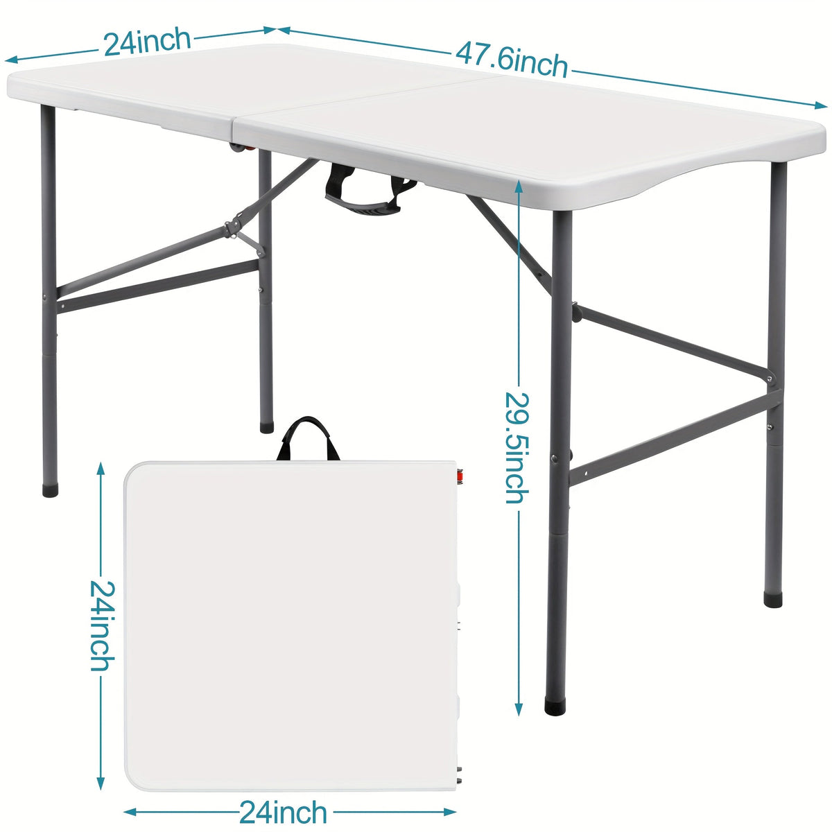 Table pliante de 1,2 m ou 1,8 m, table de camping extérieure robuste et portable avec pieds verrouillables, table pliable en plastique légère pour pique-nique, fête, camping-car, repas, événements – Blanc