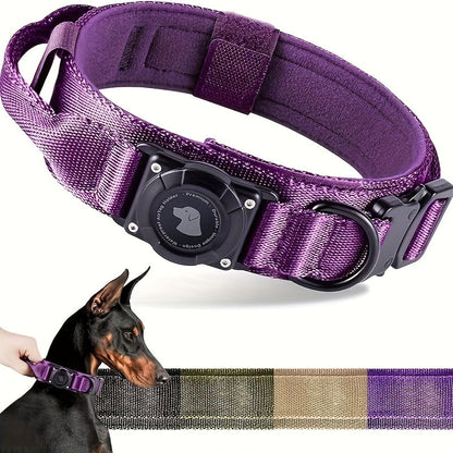 Collier tactique pour chien avec support AirTag et poignée – Nylon PC robuste, réglable M/L/XL pour chiens moyens et grands, collier de dressage de style militaire avec poignée de contrôle