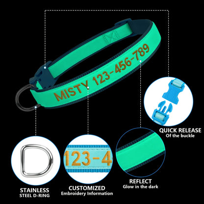 Collier pour chien phosphorescent personnalisé – Nom et numéro de téléphone brodés, collier de sécurité lumineux pour chiens de petite, moyenne et grande taille, conception anti-perte disponible en XS/S/M/L, 5 couleurs au choix
