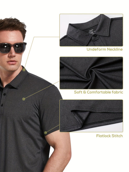 Lot de 5 polos pour homme – Chemise de golf à manches courtes, respirante et performante – T-shirt à col athlétique décontracté pour homme, tailles S-XXL