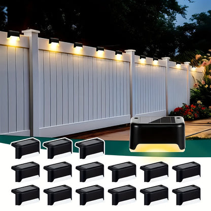 Lampes solaires LED pour terrasse, escaliers et marches d'extérieur, allumage/extinction automatique, 12 heures d'éclairage blanc chaud pour clôture, allée, patio, balcon et jardin – ABS résistant aux intempéries, lot de 8, 16 ou 32 – Aucun câblage requis