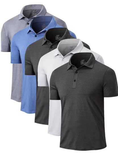 Lot de 5 polos pour homme – Chemise de golf à manches courtes, respirante et performante – T-shirt à col athlétique décontracté pour homme, tailles S-XXL
