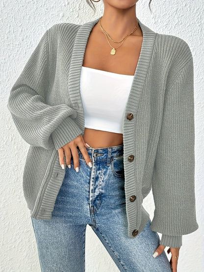 Gilet boutonné pour femme en maille côtelée épaisse, col en V, ouverture sur le devant - Pull veste oversize à épaules tombantes, gilet doux, extensible et chaud pour l'automne et l'hiver, disponible en 5 couleurs, du XS au XL