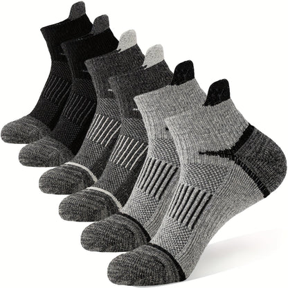 Lot de 6 paires de chaussettes de randonnée en laine mérinos pour hommes et femmes, chaussettes de course et de travail à cheville rembourrée avec soutien de compression, design invisible, respirant et absorbant l'humidité – Excellente idée cadeau