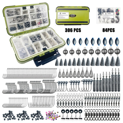 Kit de leurres de pêche 306 pcs et 84 pcs – Boîte de pêche complète avec hameçons, plombs, flotteurs, turluttes, perles, émerillons et agrafes | Ensemble d'accessoires de pêche en eau douce pour bar, truite et carpe